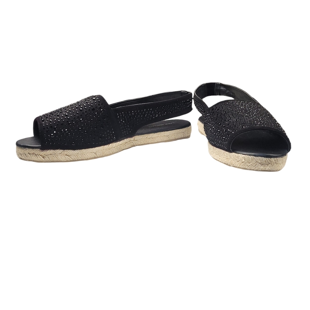 Lane Bryant Comfort Sandals Size 11W Wide Black Rhinestone Slingback Heel Strap